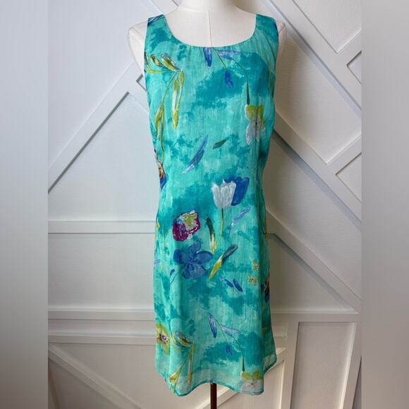 Vintage 90’s Carol Anderson Floral Tulip Print Sleeveless Tank Dress Blue Sz 8 - Picture 1 of 9